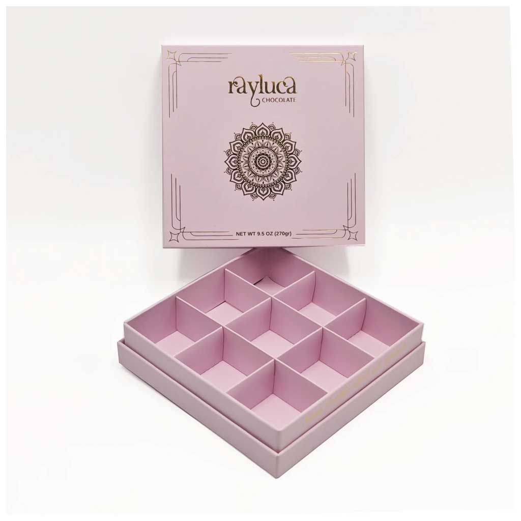 Eco-friendly lid and base boxes with paper insert – sustainable rigid construction for confectionery