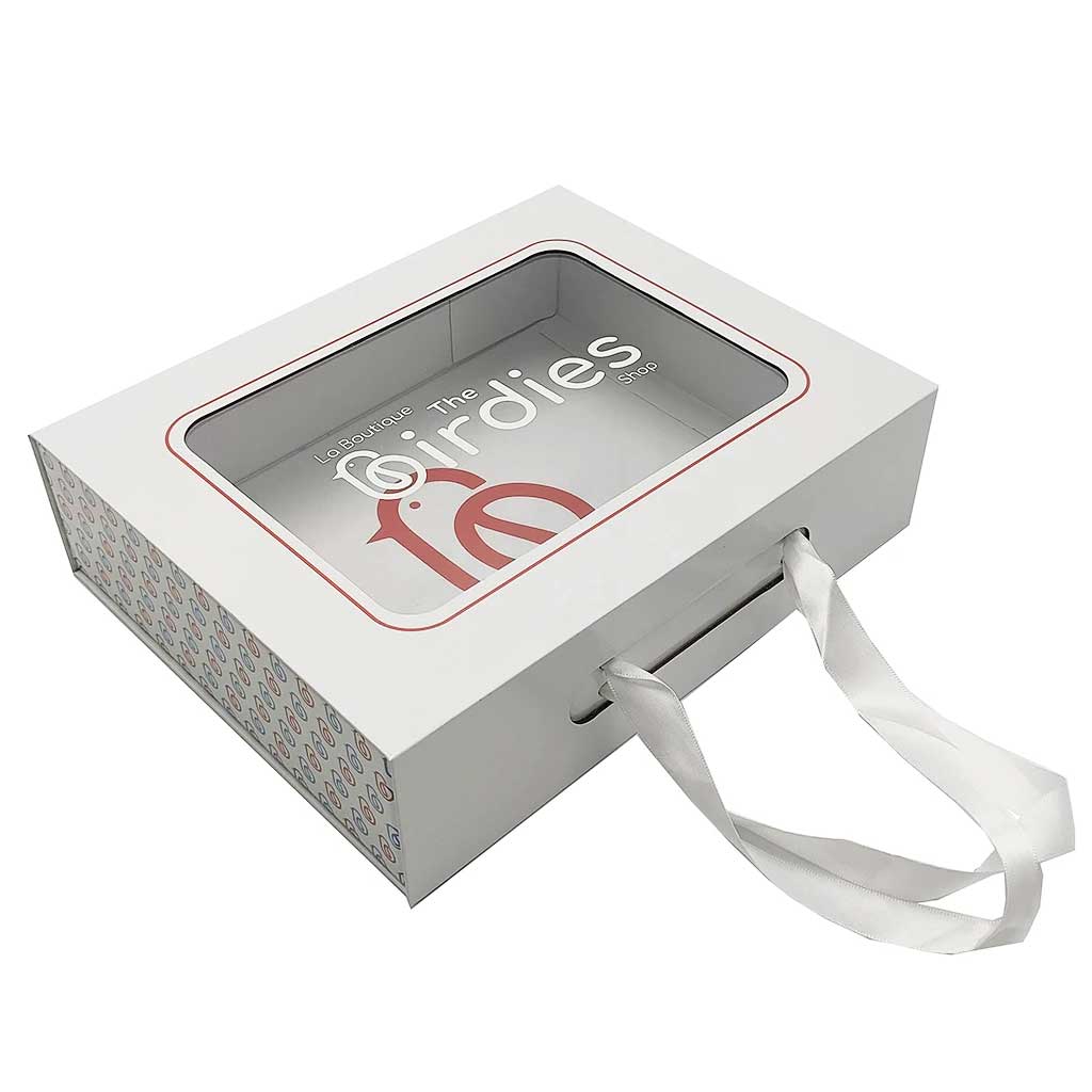Magnetic box with PVC window and handle for beauty products
