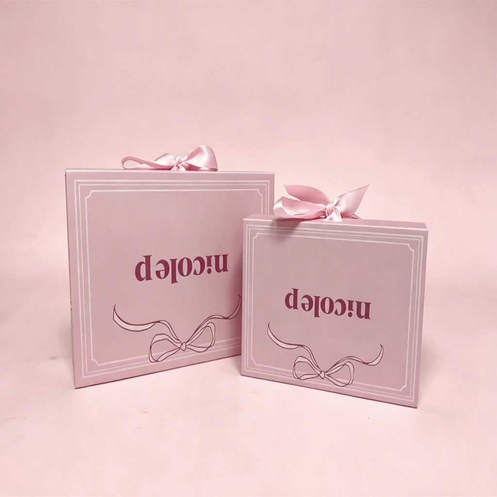Magnetic folding box with pink ribbon – premium presentation box for jewelry and gifts