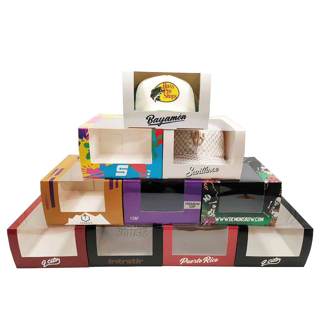 Custom paper hat boxes with clear PVC window – hat packaging for retail display