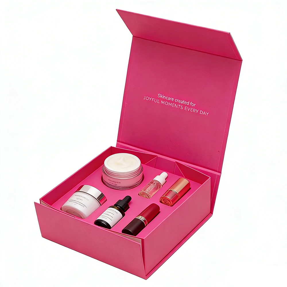 Magnetic closure folding rigid box without ribbon
