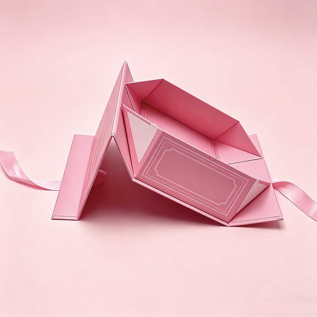 Matt finish magnetic folding box with ribbon – custom printed luxury rigid packaging