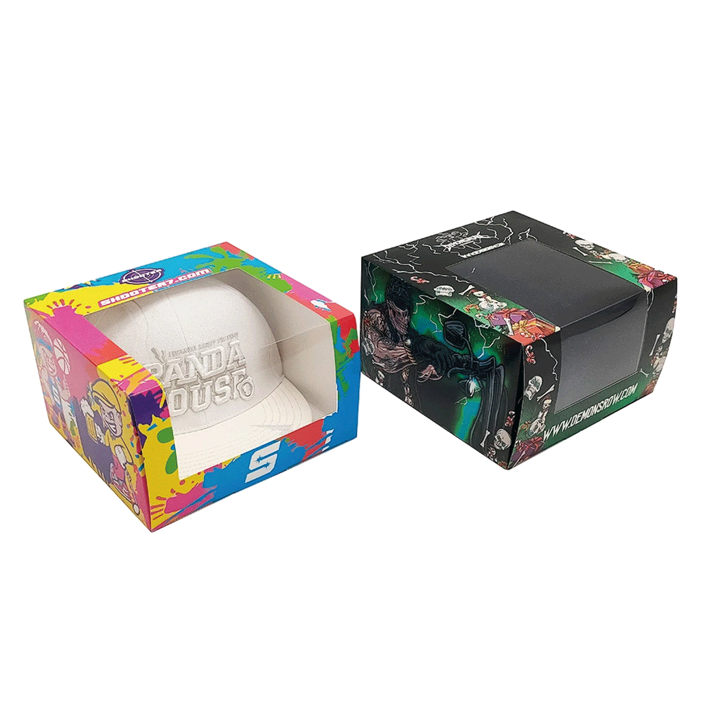 Paper hat boxes with PVC window – showcases baseball cap collection