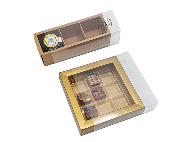 Custom color folding boxes with PET window for chocolate
