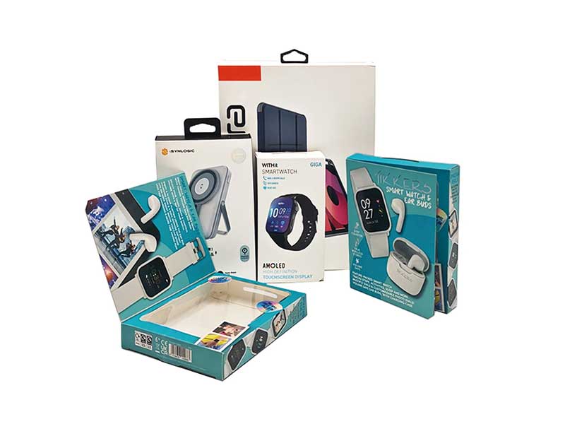 Custom electronic packaging boxes with magnetic closure and hooks for accessories