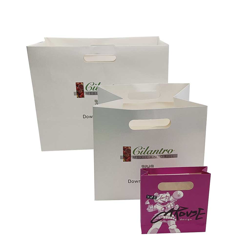 Custom die cut paper bag with elegant matte finish – durable and minimalist retail packaging