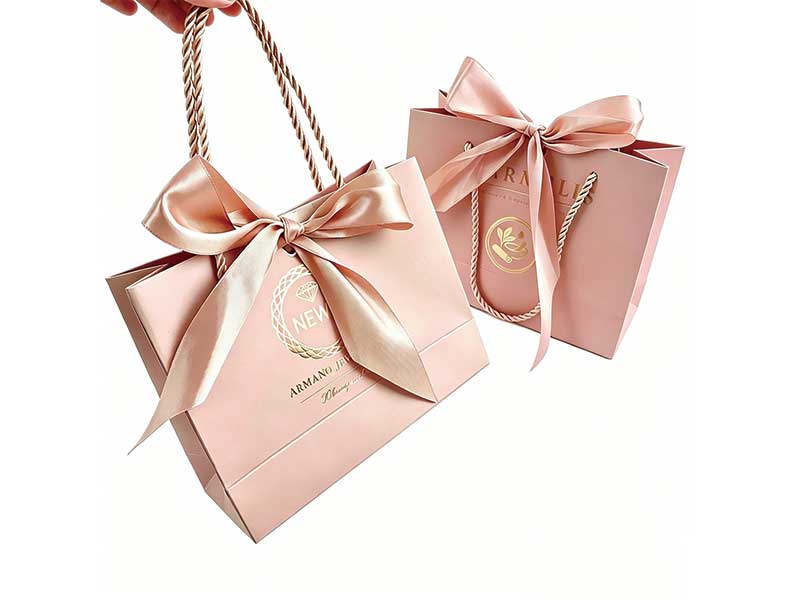 Luxury paper bags with bow – custom printed paper bags with pre-tied silk bow