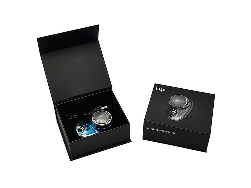 Custom magnetic electronic packaging boxes with matte finish and silver foil for premium electronics