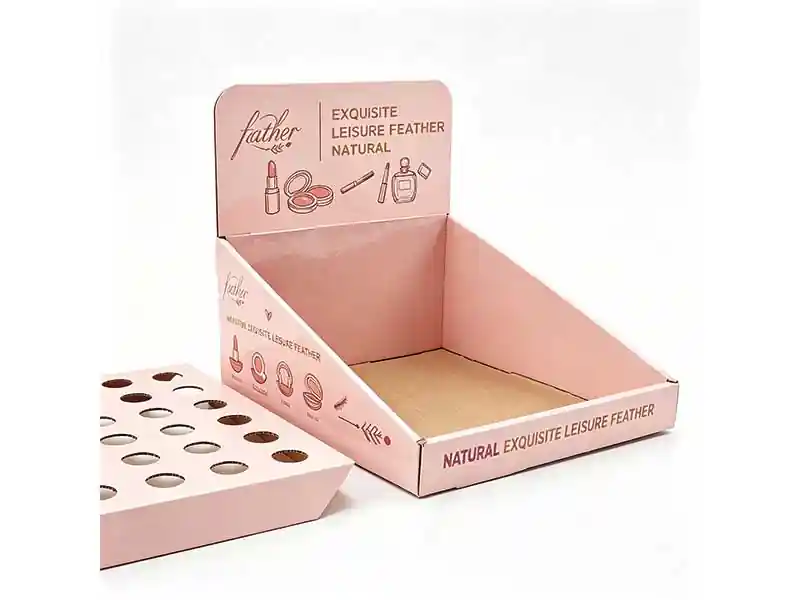 Custom display racks for beauty brand retail – corrugated display stands for cosmetics