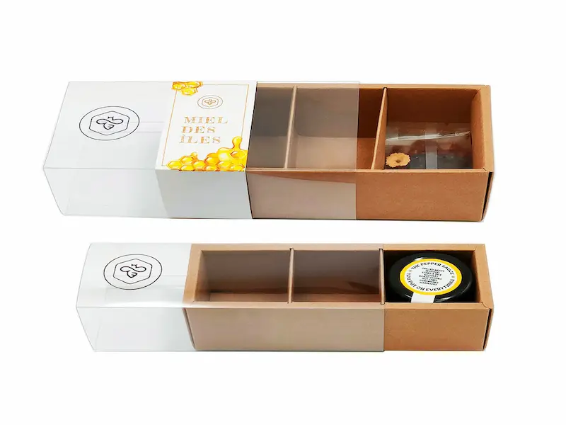 Custom cake drawer box with plastic sleeve for food