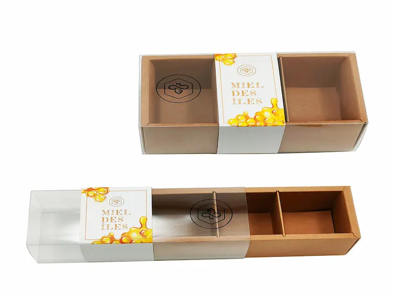 Custom drawer box with plastic sleeve for food packaging