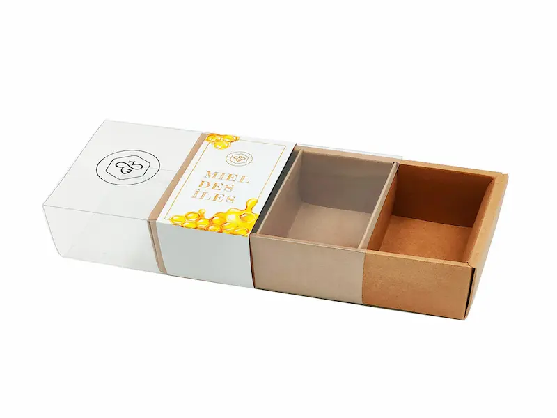 Custom plastic sleeve drawer box with sliding drawer design
