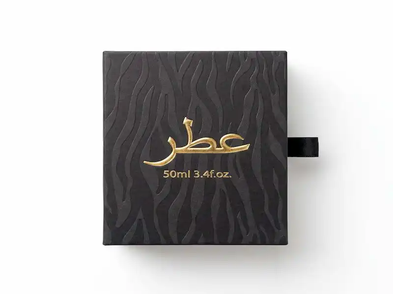 Black drawer paper box for perfume with soft-touch finish