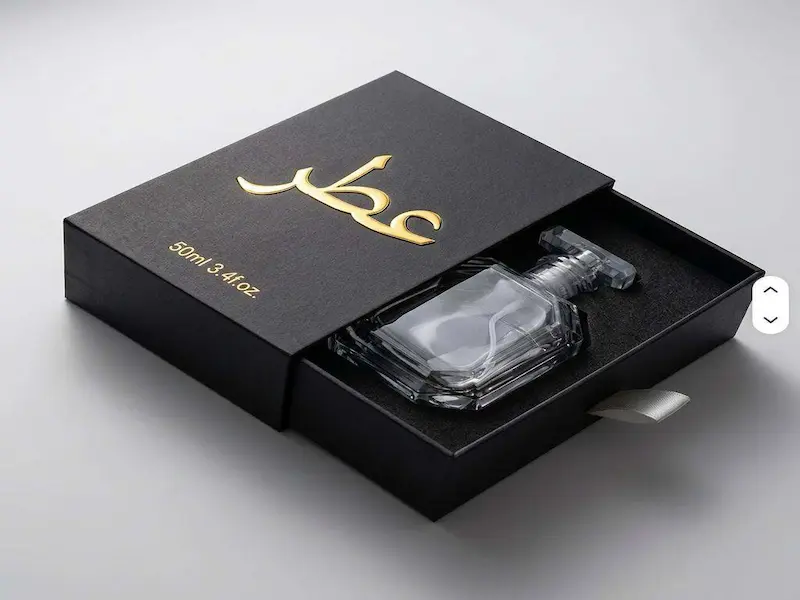 Drawer packaging box with sponge insert for perfume bottle protection