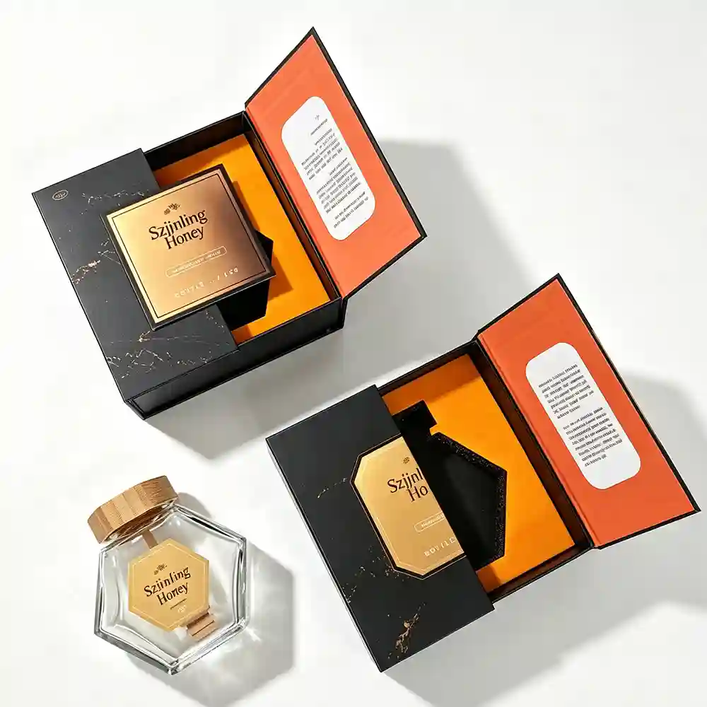 Rigid honey packaging box with hidden magnetic closure and a premium matte finish