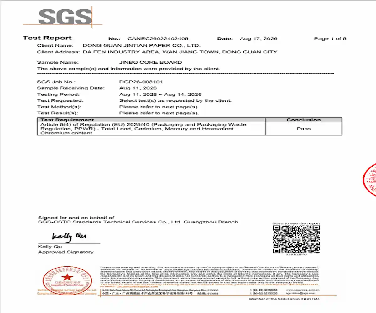 Jinglin Packaging PPWR certificate for recyclable packaging compliance under EU regulations